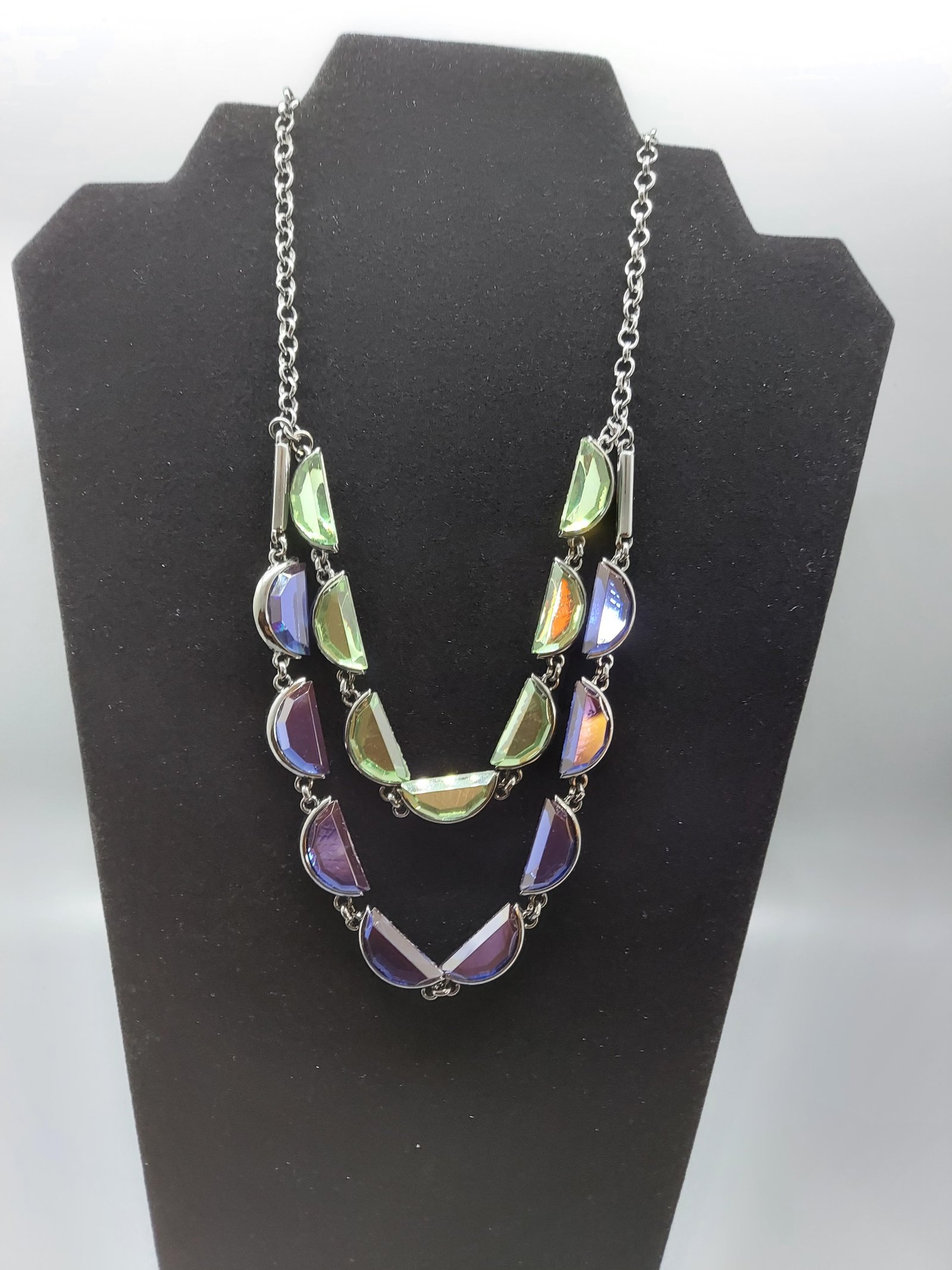 Blue & Green Crescent Moon Necklace