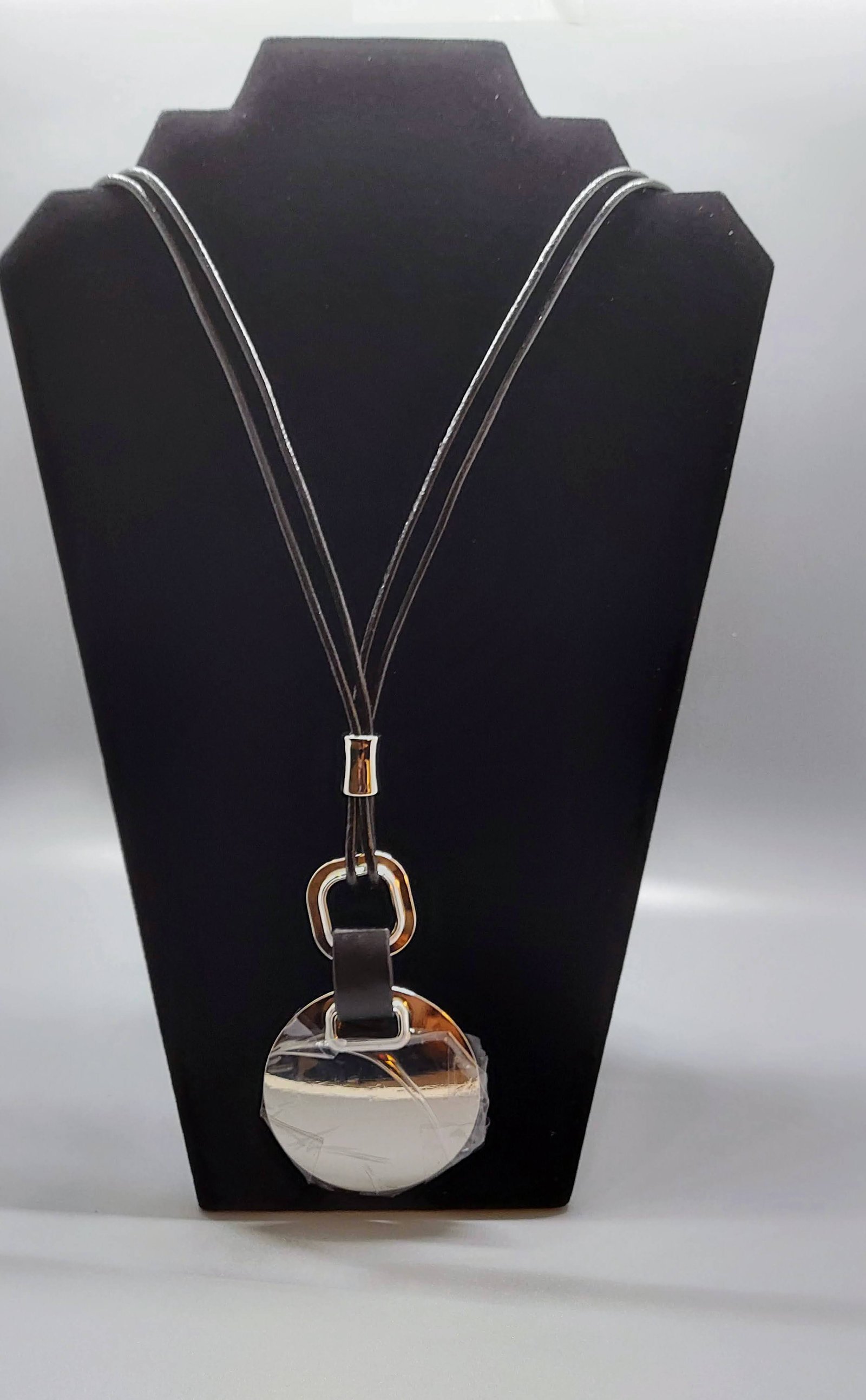 Silver & Black Necklace, Round Pendant